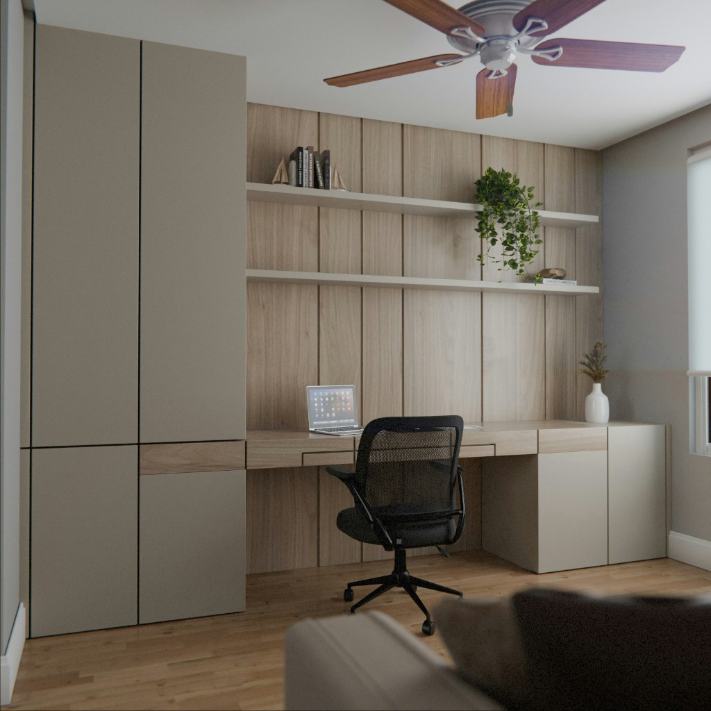 Built-in home office with wardrobe storage