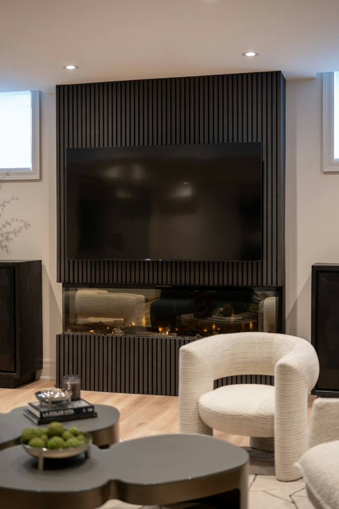 Bespoke media wall with integrated fireplace